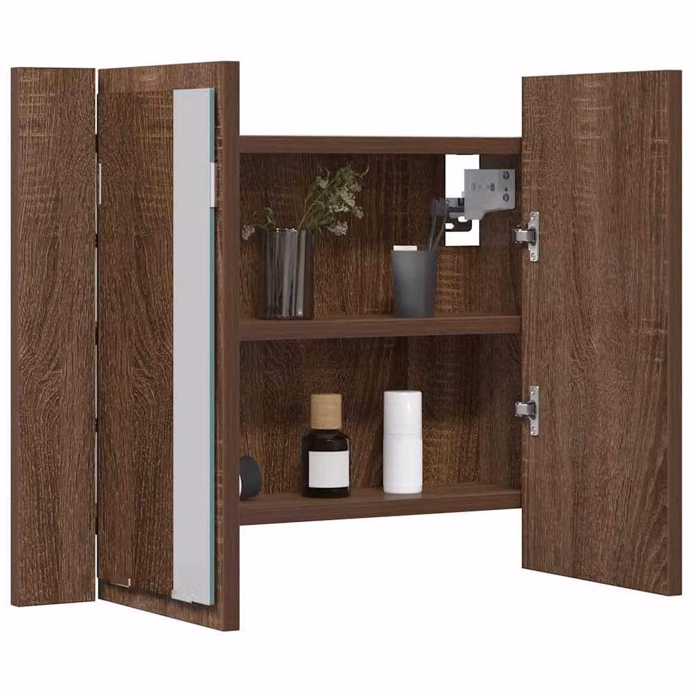 Berkfield Home LED Mirror Cabinet in Brown Oak, W: 60 cm, D: 12 cm, H: 45 cm – 5