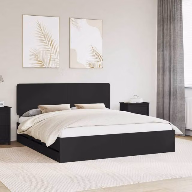 Berkfield Home Upholstered Bed Frame with Drawers in Black, W/D/H: 180 x 200 cm – 1