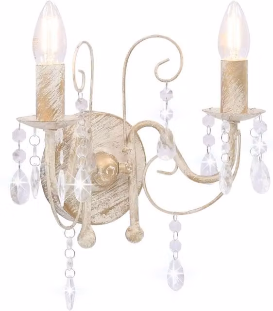Berkfield Home Wall Lamp with Beads in Antique White, 2 x E14 Bulbs