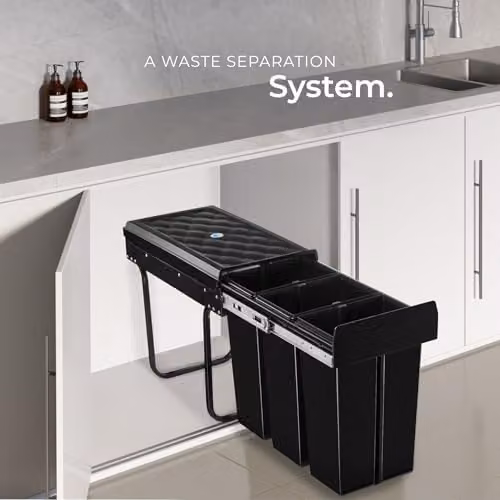 tectake Ashlyn Kitchen Bin with 3 Compartments in Black, 30L Capacity – 8