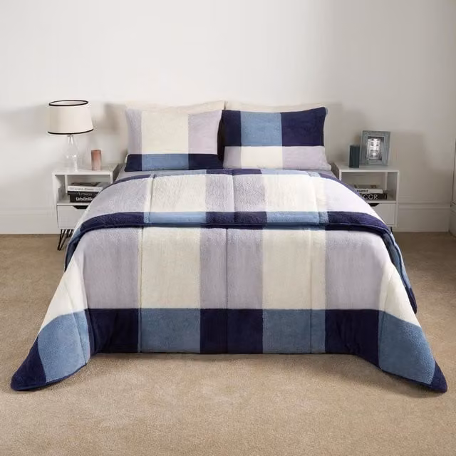 OHS Teddy Gingham Coverless 10.5 Tog Duvet Set in Blue, Double