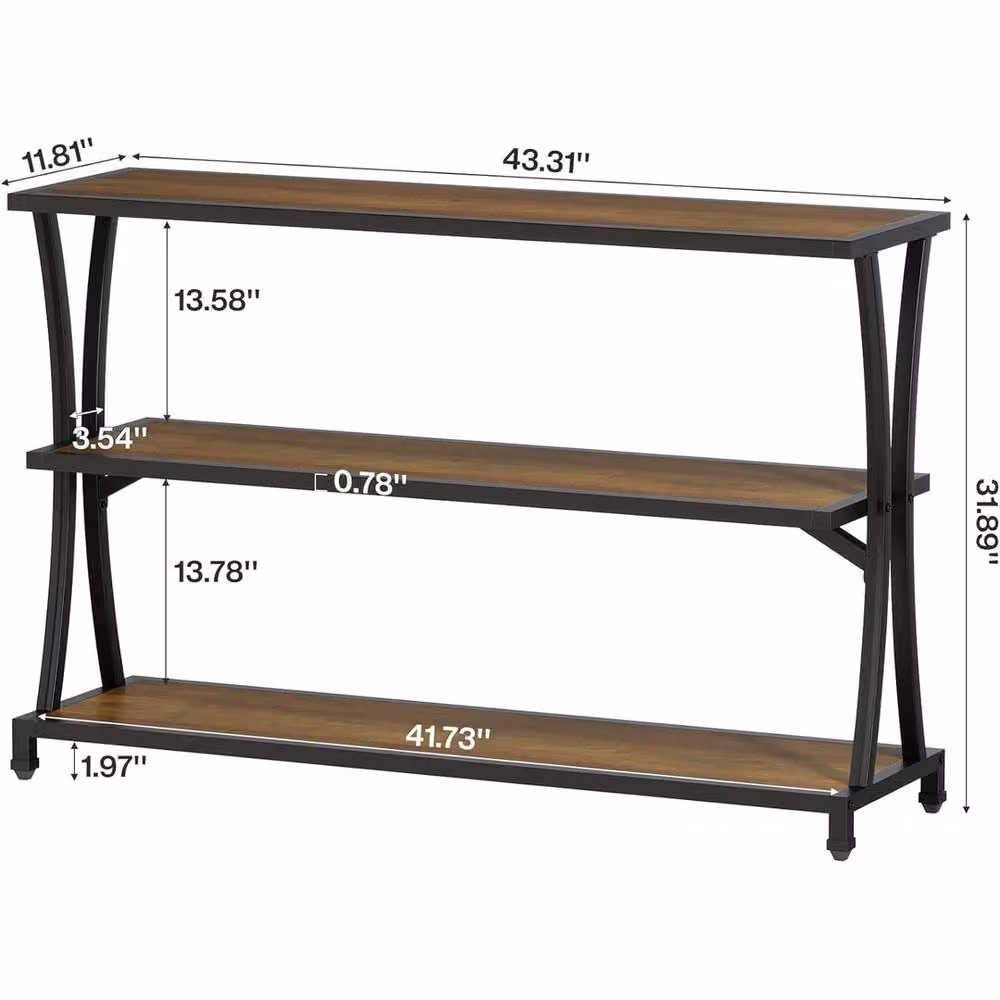 VOGREX Industrial 3-Tier Narrow Console Table in Brown, W/D/H: 90 x 30 x 85 cm – 2