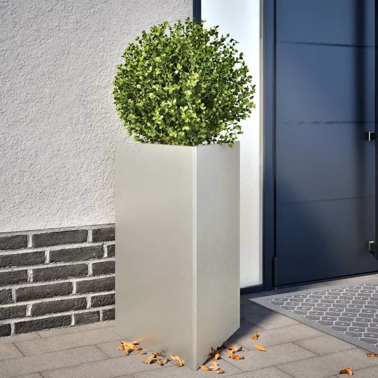 Berkfield Home Garden Triangular Planters, 2 Piece Stainless Steel Set in Silver, W/D/H: 50 x 43 x 75 cm