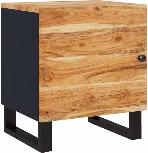 Berkfield Home Bedside Cabinet in Black Solid Acacia Wood, W/D/H: 40 x 33 x 46 cm