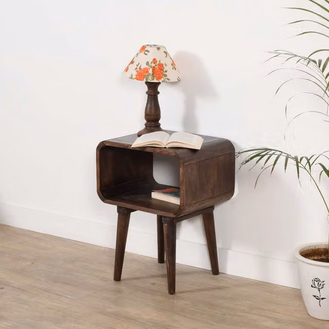 IH Design Franklin Mid-Century Mango Wood Bedside Table in Brown