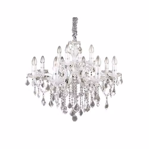 Netlighting Florian 12 Light Chandelier in Chrome and Grey with Crystal Glass and E14 Bulbs