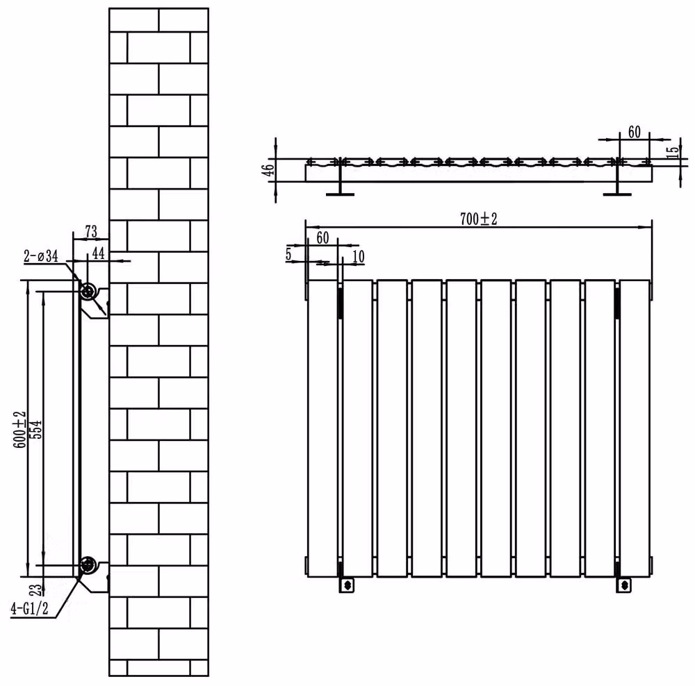 Monstershop Flat Single Column Radiator in Anthracite Grey, H: 70.0 cm x W: 60.0 cm x D: 6.35 cm – 5