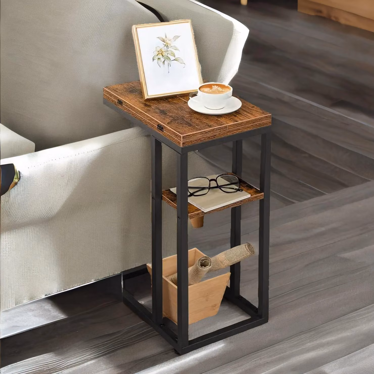 Rafaelo Mobilia Brown Retro Foldable Wood Side Table with Drop Leaf and Sled Base – 2