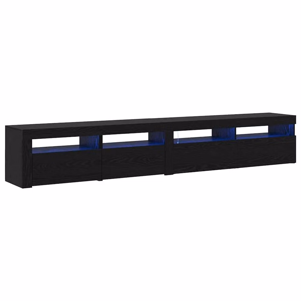 Berkfield Home Set of 2 Modern Black Oak TV Cabinets with LED Lights in Matt Engineered Wood – 3