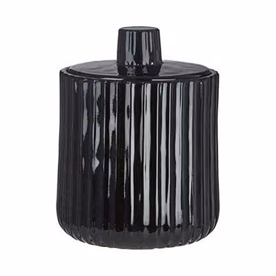 Premier Housewares Black and Transparent Glass Storage Jar with Airtight Lid and Geometric Ridged Design, W/D/H: 9 x 12 x 9 cm