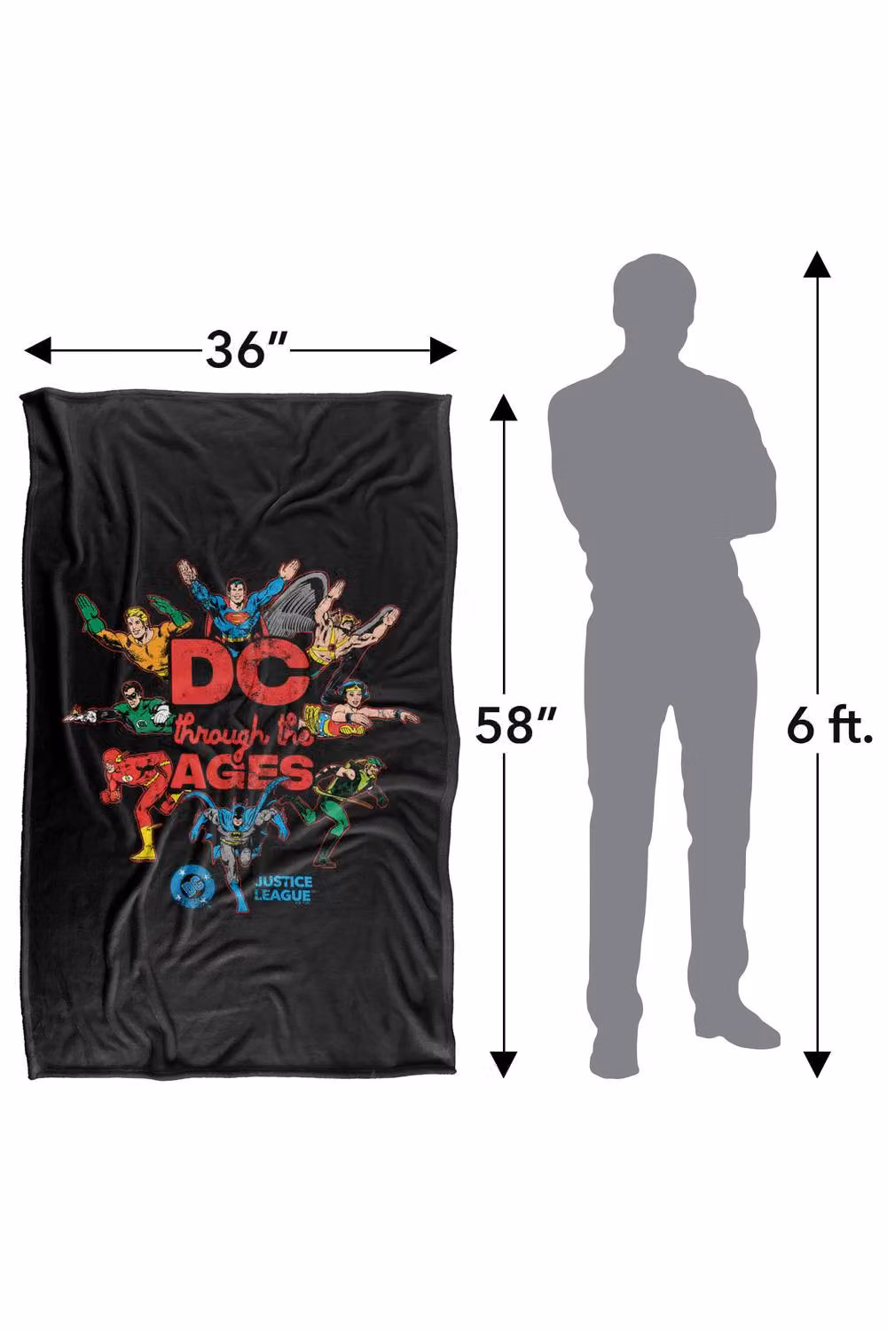 LOGOVISION Justice League DC Through The Ages Super Soft Silky Touch Fleece Throw Blanket, Multicolour, W: 152 cm, D: 127 cm – 8