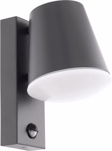 Loops Anthracite Steel IP44 Outdoor Wall Light with PIR Motion Sensor and E27 Bulb Replacement Capability – 1