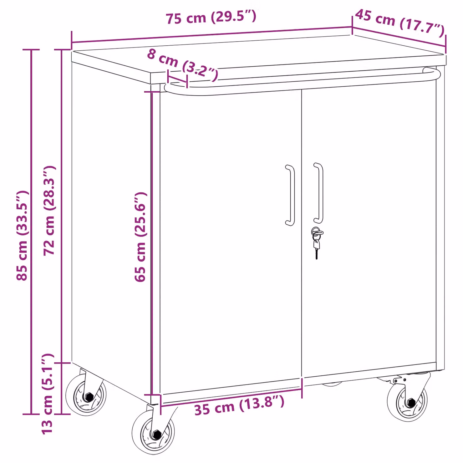 Berkfield Lockable Steel Tool Cabinet with Wheels, Black, W: 75 cm, D: 45 cm, H: 85 cm – 6