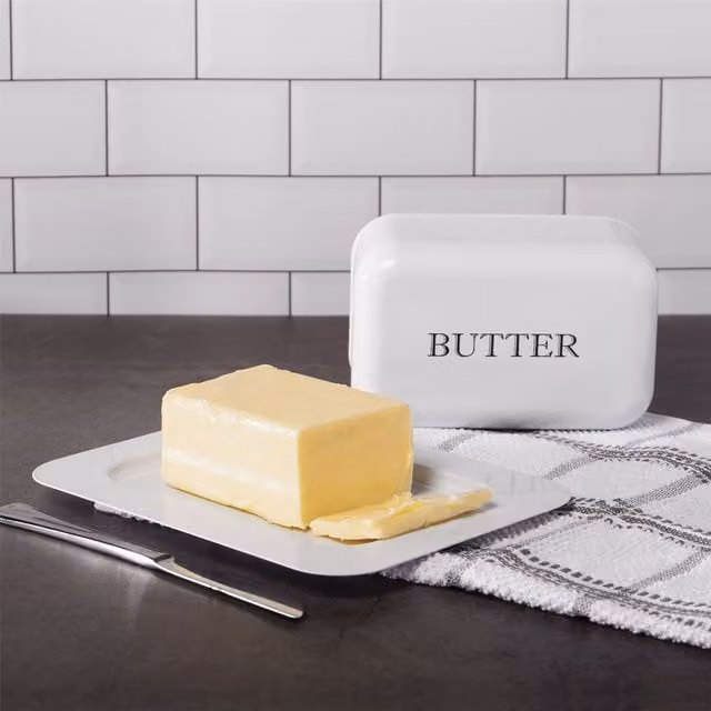Maison & White Ceramic Butter Dish with Lid, White