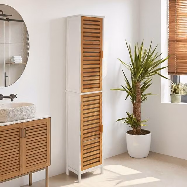 Orsina Slim Standing Storage Cabinet in Natural with 4 Internal Shelves and Hinged Doors, H 170 x W 34 x D 25 cm – 1