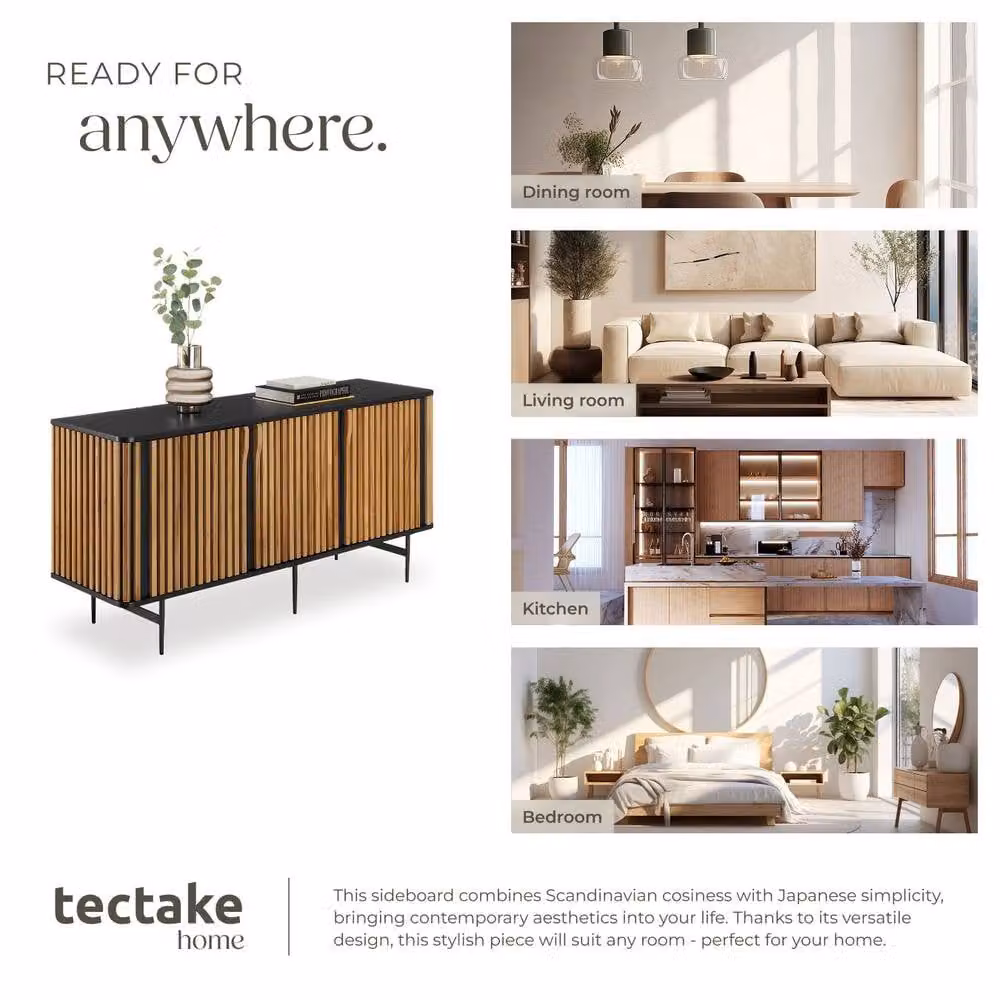 TECTAKE Lineo Modern Multicolour Striped Sideboard with Media Compartments – 6