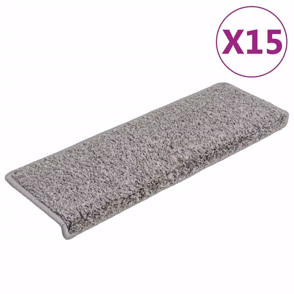 Berkfield Home Self-Adhesive Carpet Stair Treads, 15 Pieces, Grey, W: 65 cm, D: 21 cm, H: 4 cm – 2