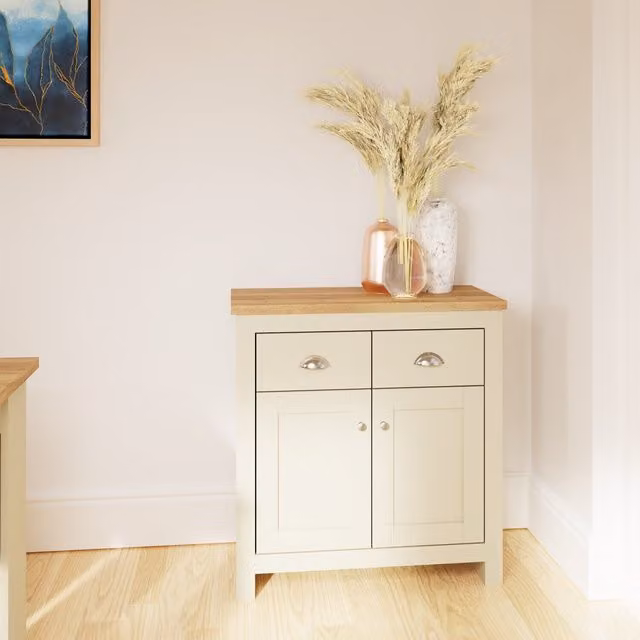 Timber Art Design UK Lisbon Compact 2 Door 2 Drawer Sideboard in Beige Oak Wood