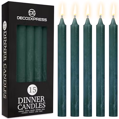 Deco Express Set of 15 Unscented Dripless Tapered Candles in Green
