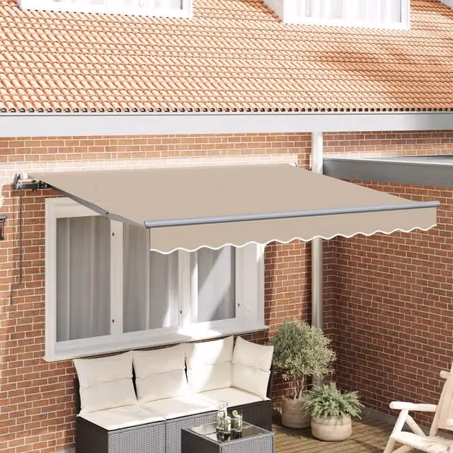 Berkfield Home Manual Retractable Wall-Mounted Garden Awning in Beige and Anthracite, W: 350 cm, D: 165 cm – 1