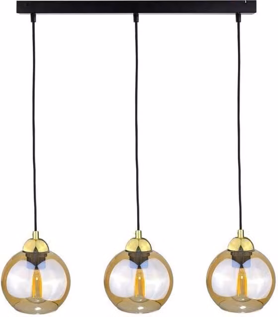 Netlighting Ambre Bar Pendant Ceiling Light in Gold with Transparent Glass, 60 cm, 3x E27