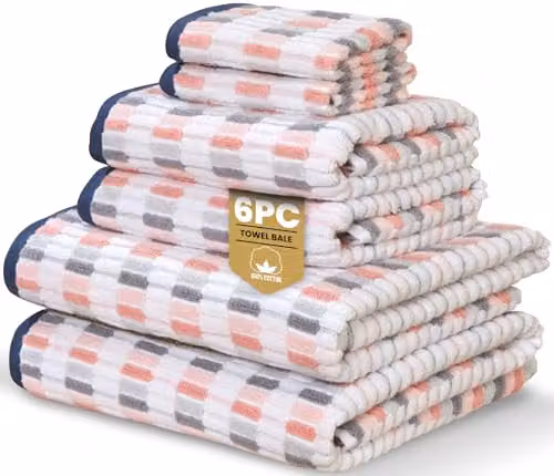 Rapport Home Santa Cruz 6-Piece Cotton Towel Bale Set in Pink, Blue and Multicolour, 500GSM – 1