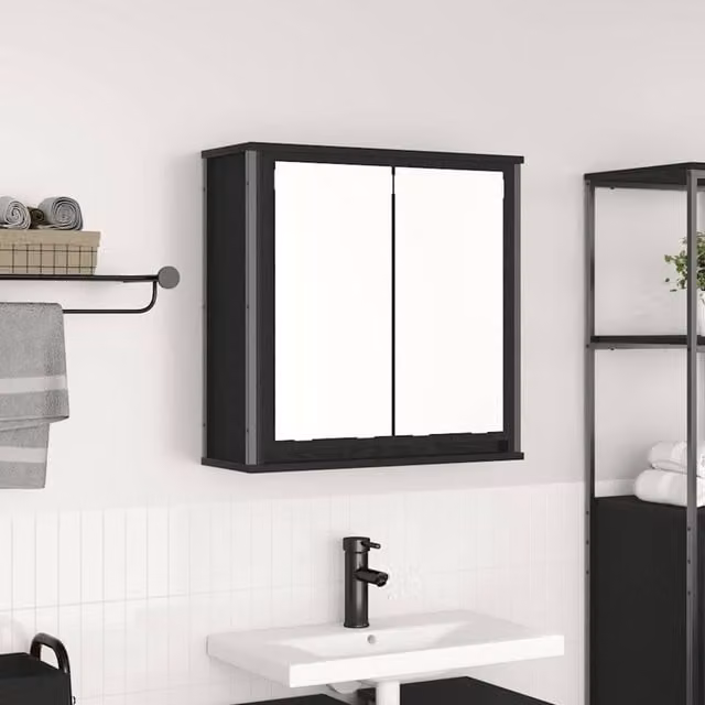 Berkfield Home Black Oak Bathroom Wall Cabinet with Mirror and Internal Shelves, W/D/H: 60 x 21 x 60 cm – 1