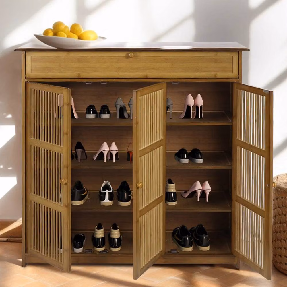 KORVIXA Wooden Shoe Cabinet Storage Cupboard in Natural Sand, W/D/H: 100 x 3 x 100 cm – 3