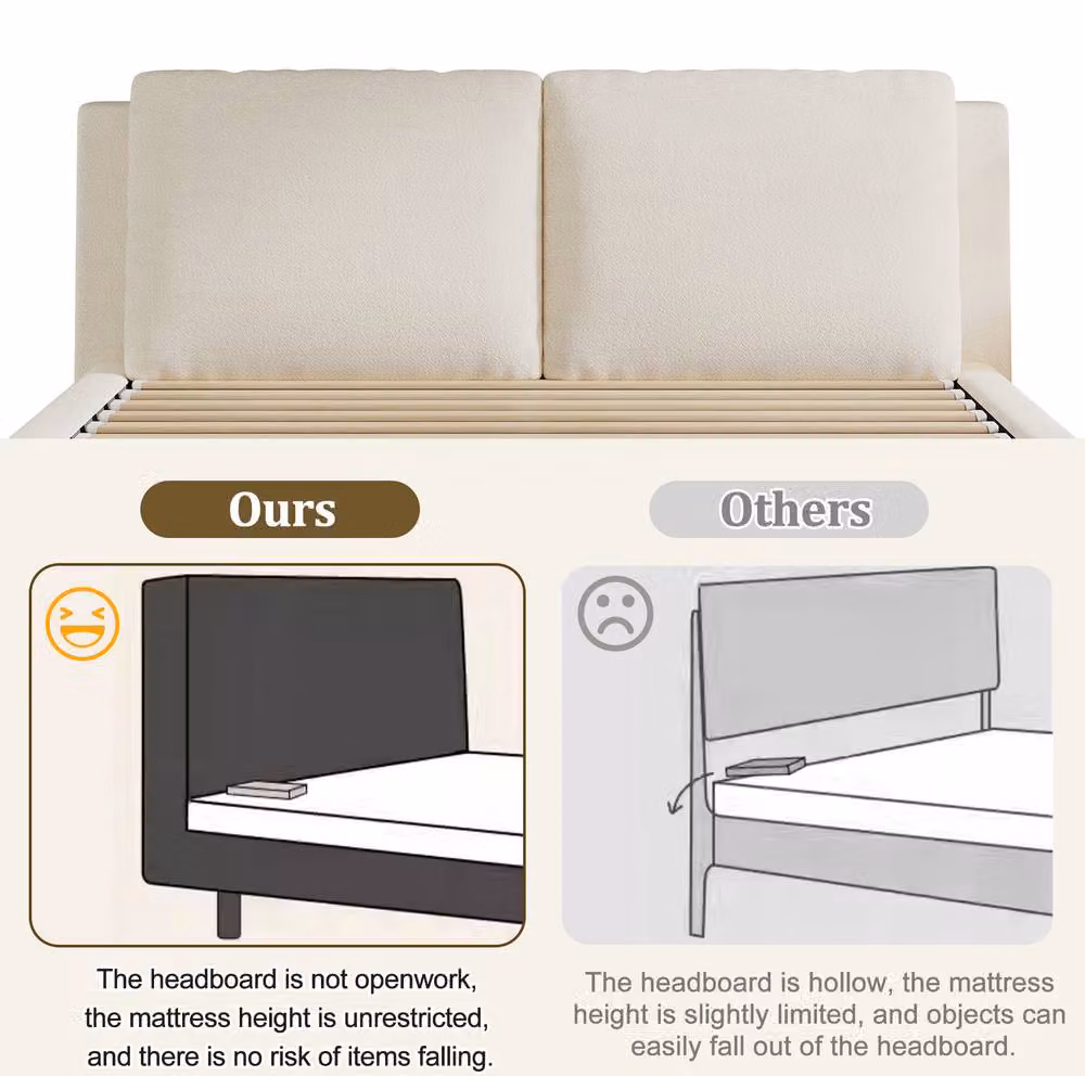 STILVORA King Size Ottoman Bed Frame with Storage, White Boucle Upholstered Design, W/D/H: 180 x 200 x 29.5 cm – 3