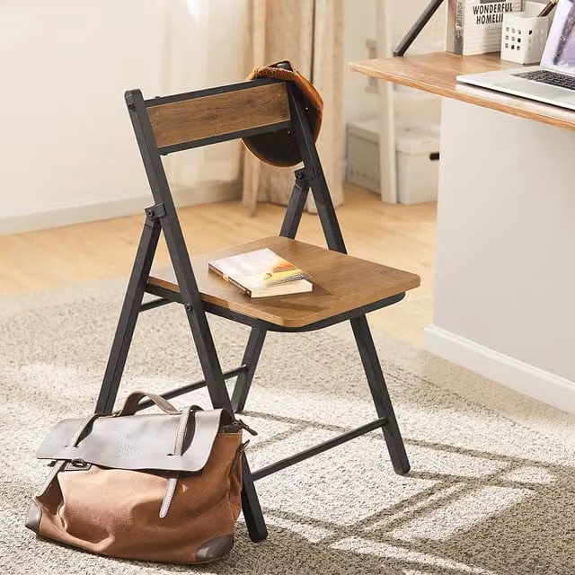 SoBuy Stackable Folding Office Chair with Metal Frame in Brown and Black