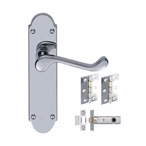 Golden Grace Epsom Victorian Scroll Latch Door Handle in Polished Chrome