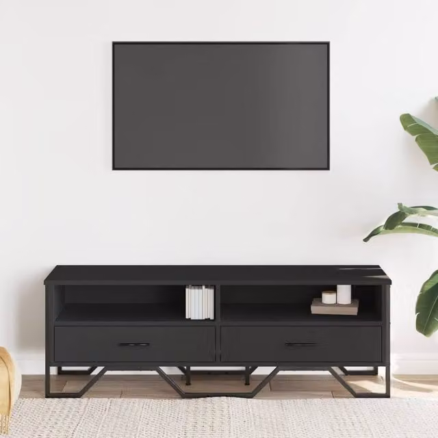 Berkfield Home Modern Black TV Cabinet in Matt MDF and Metal, W/D/H: 122 x 34 x 41 cm – 1