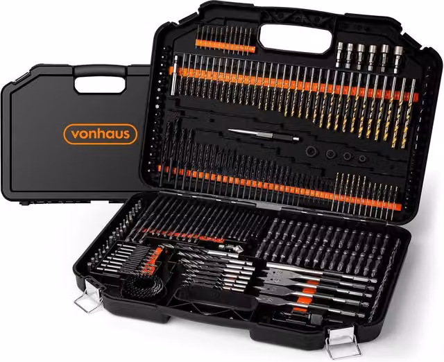 Vonhaus 246-Piece HSS Steel Drill Bit Set in Black