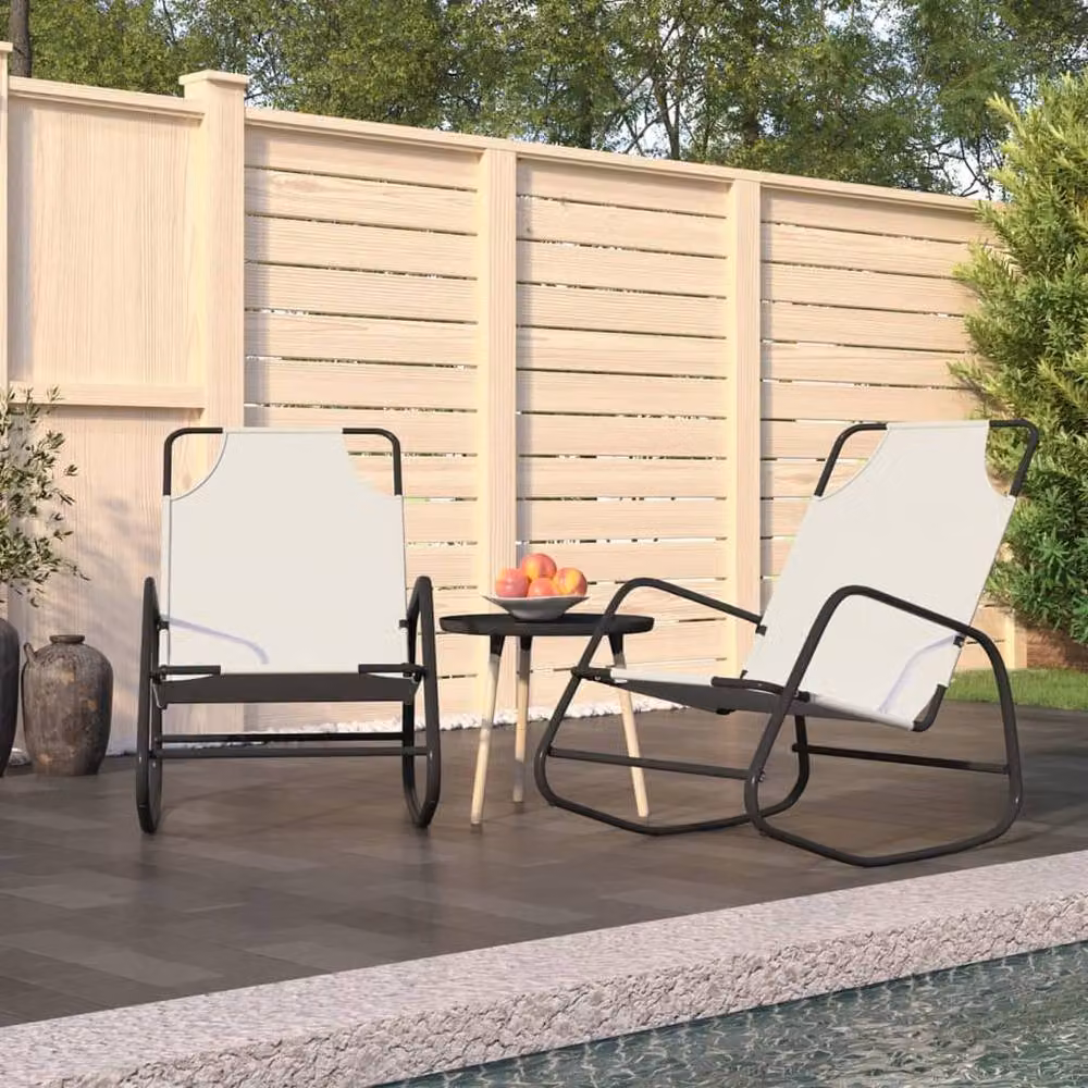 Berkfield Home Set of 2 Cream Rocking Sun Loungers with Powder Coated Steel and Textilene Fabric – 2