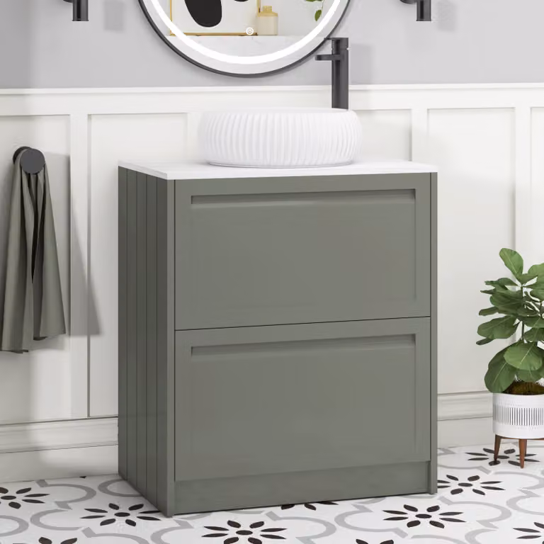 Royal Bathrooms Elmore 700mm Matt Green Floor Standing Vanity Unit with Milan Basin and 2 Drawers
