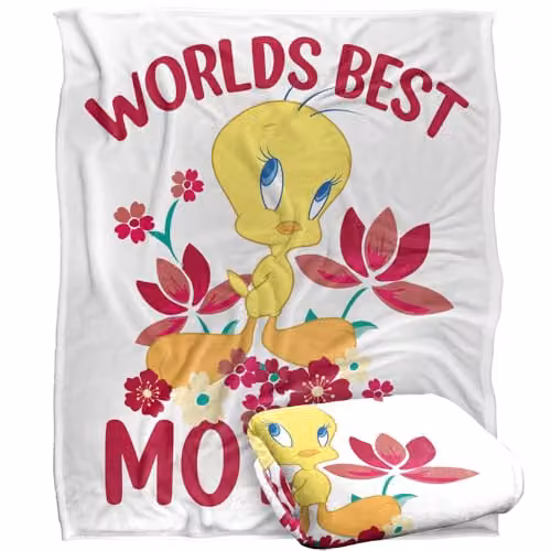 Warner Bros. Looney Tunes Tweety Worlds Best Mom Super Soft Fleece Throw Blanket, Multicolour, W: 152 cm, D: 127 cm