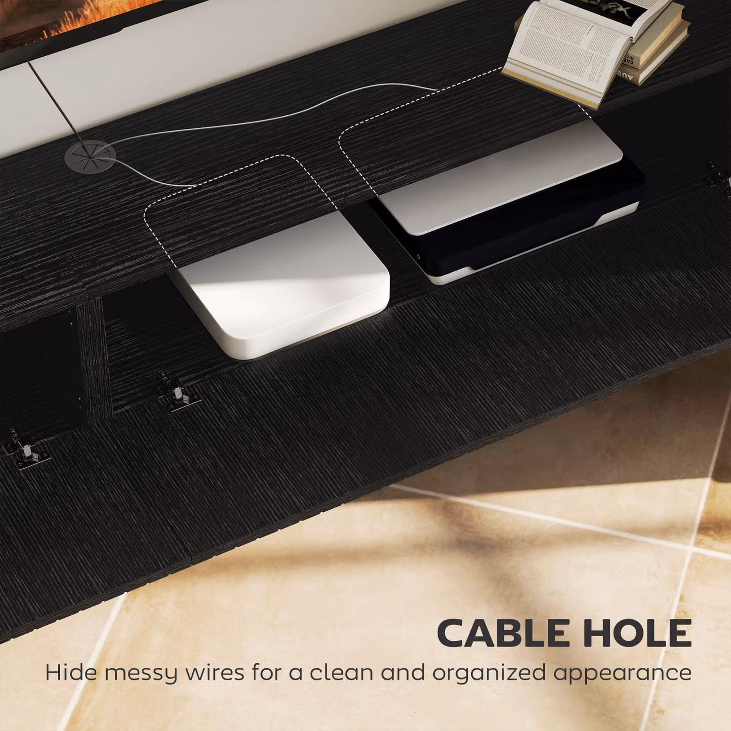 HOMCOM Modern Black Matt Floating TV Stand, Wall Mount TV Unit with Cable Management, Fits up to 72 inch TVs, Width: 180 cm – 6