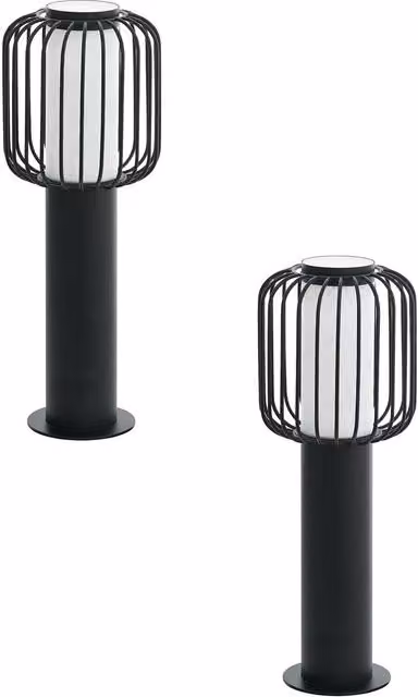 Loops 2 Pack Black Steel IP44 Outdoor Pedestal and Wall Lamp for Garden and Gate – 1