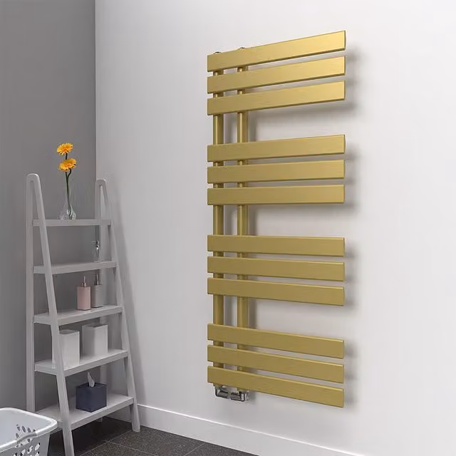 Lux Heat Open Flat Coloured Towel Radiator in Metallic Gold, H 118 cm x W 50 cm