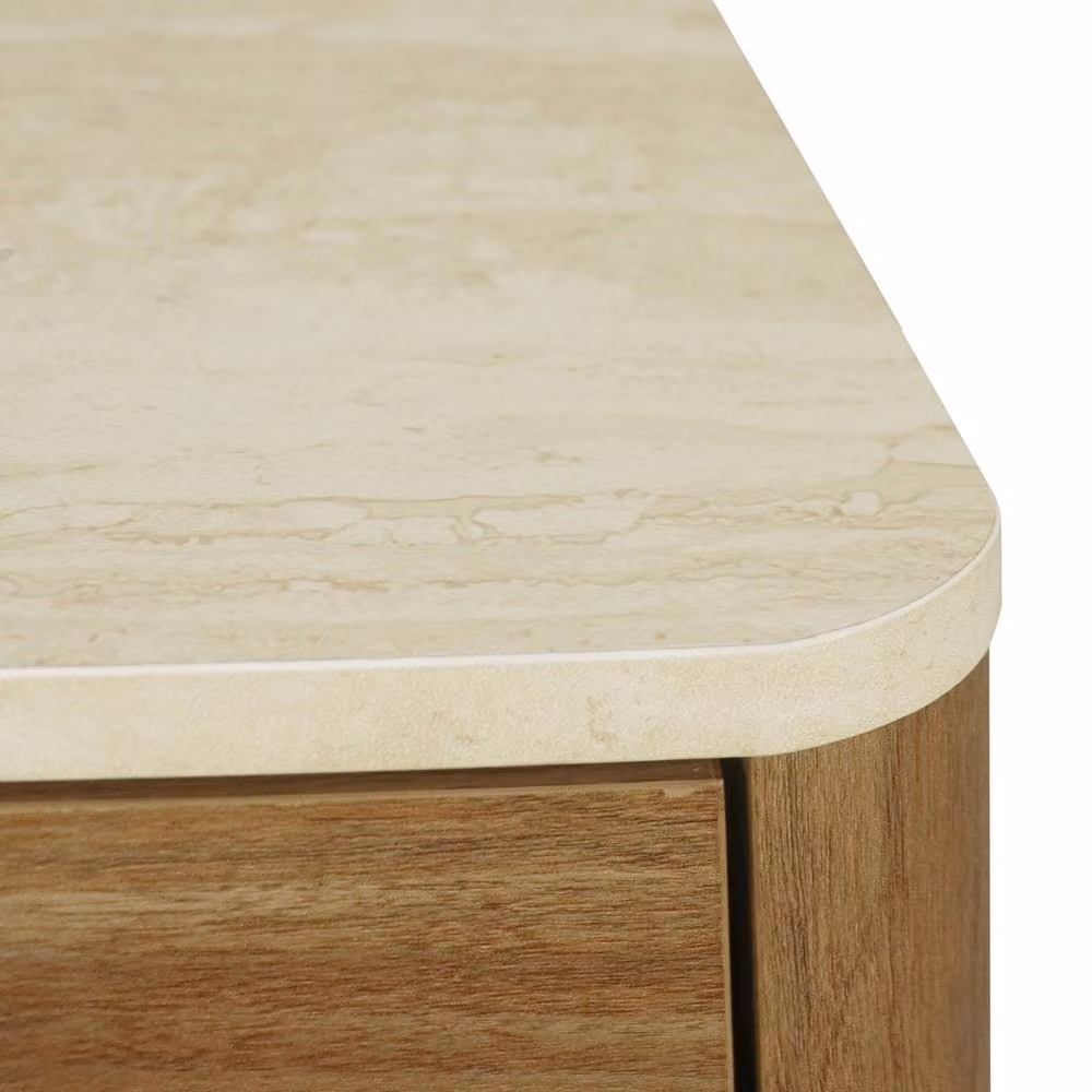 Sweek 3-door sideboard with travertine effect top and wood decor in Dark Brown, W: 160 cm, H: 74 cm, D: 40 cm – 4
