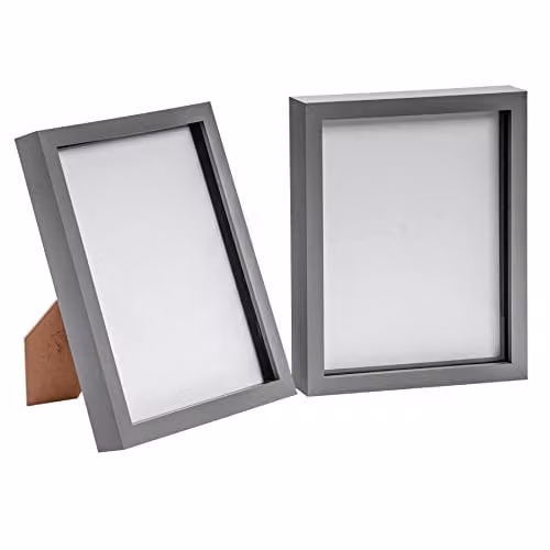 Nicola Spring Modern Rectangular 3D Shadow Box Photo Frames, Pack of 2, Grey or Black, W/H: 20 x 25 cm – 1