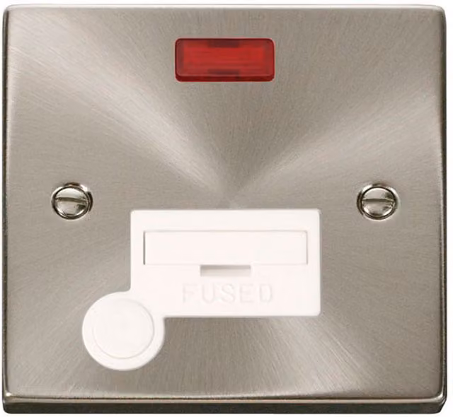 SE HOME Satin Brushed Chrome 13A Fused Connection Unit with Neon and Flex in White and Silver