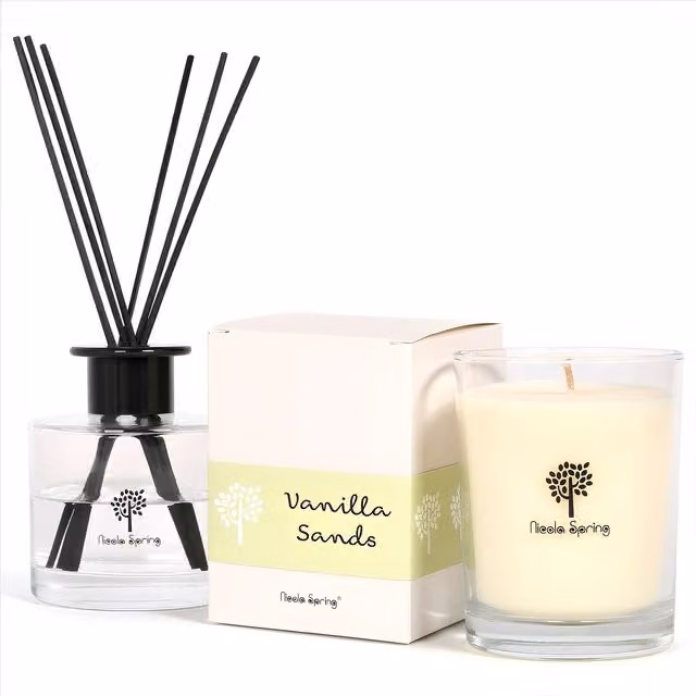 Nicola Spring Vanilla Sands Soy Wax Scented Candle and Reed Diffuser Set, 160g Candle and 200ml Diffuser, Transparent – 4