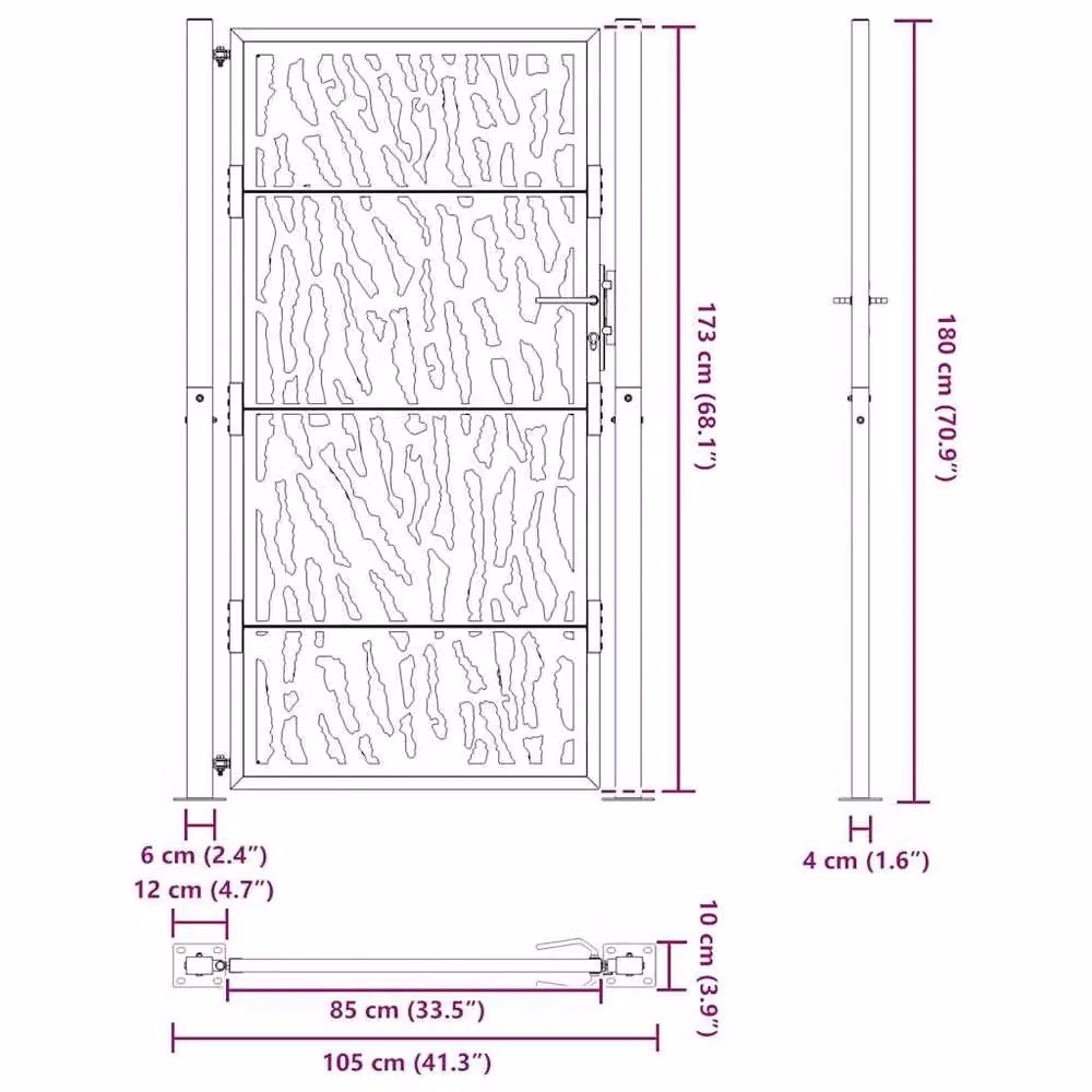 Berkfield Steel Garden Gate in Black, W: 105 cm, H: 180 cm – 5