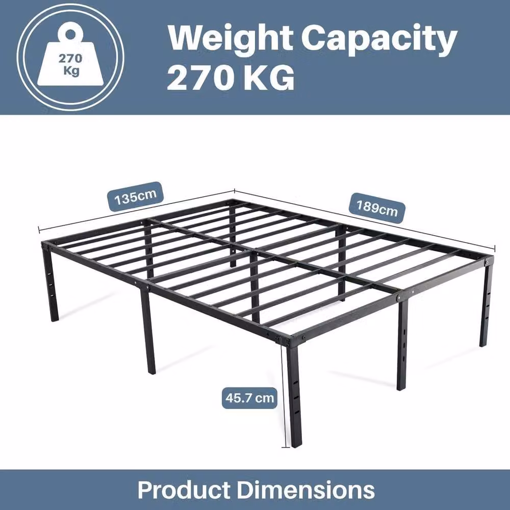 EONLION Modern Double Metal Bed Frame in Black, W/D/H: 135 x 190 x 45.7 cm – 2