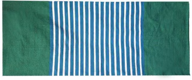 KDMD Handcrafted Indian Cotton Ethnic Striped Rug in Green and Blue, W/D/H: 70 x 170 cm