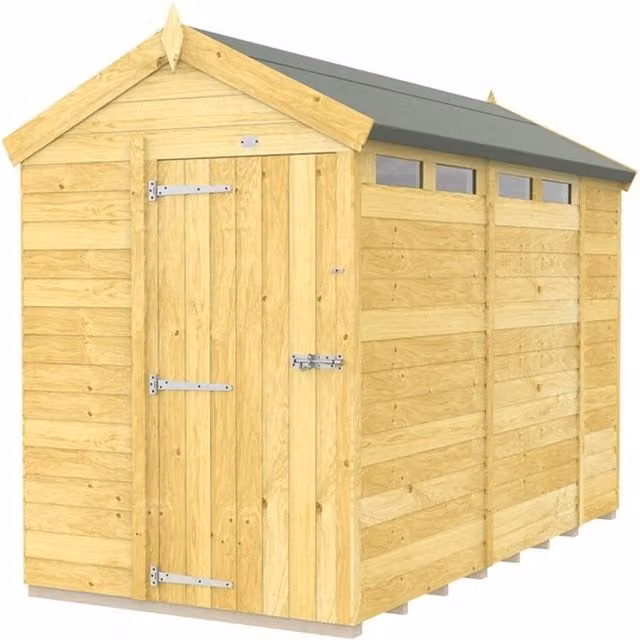 Buttercup Farm Apex Security Wooden Shed with Single Door in Brown, L302 x W147 x H217 cm – 1