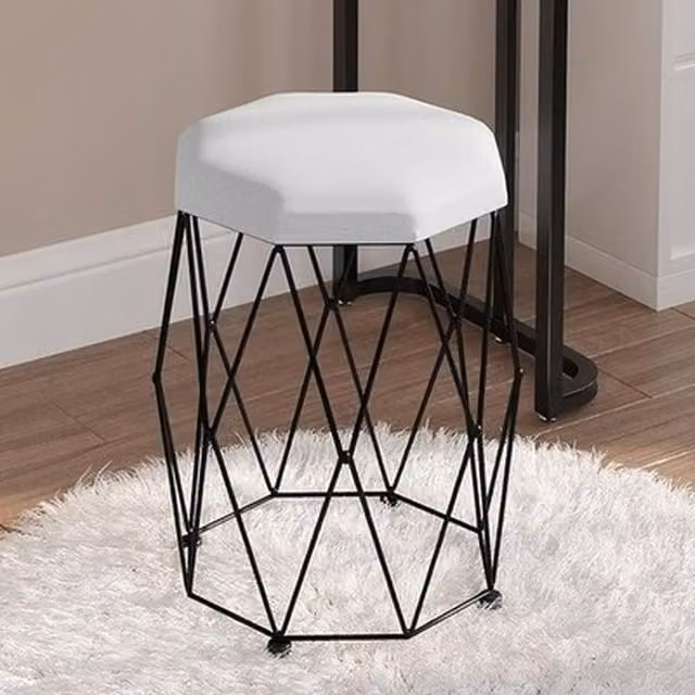 NESTLUNE White Upholstered Dressing Table Stool with Metal Frame – 1