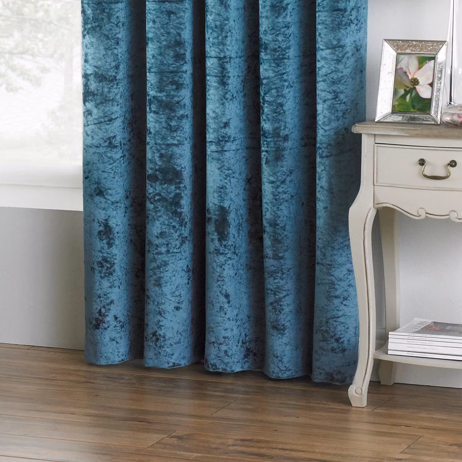 Paoletti Verona Petrol Teal Crushed Velvet Eyelet Curtains, Width: 229 cm, Drop: 183 cm – 3