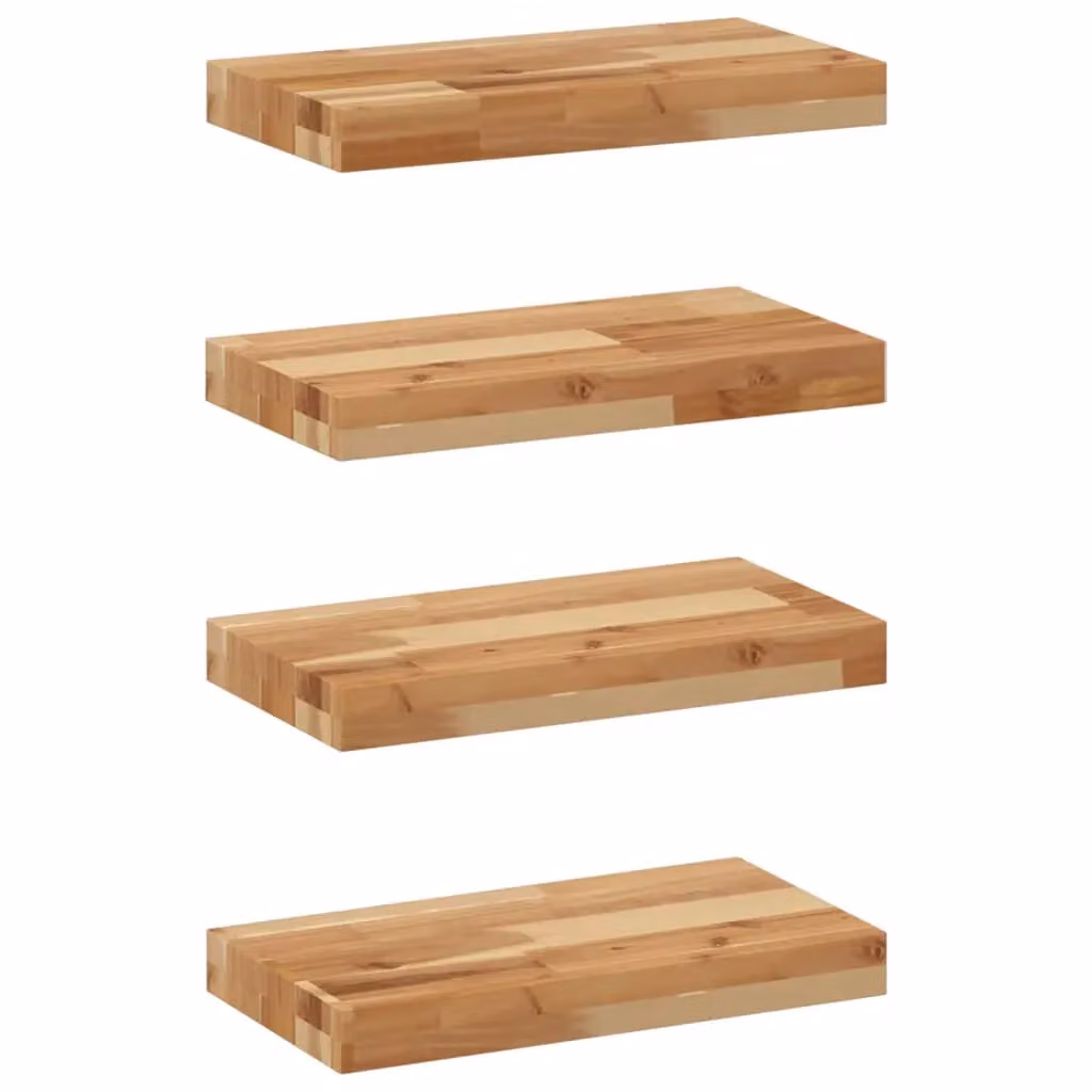 Berkfield Home Set of 4 Oil Finished Solid Wood Acacia Floating Shelves in Brown, W/D/H: 40 x 20 x 4 cm